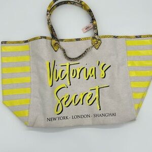 NWT Victoria's Secret Canvas & Yellow Snake‎ Print New York London Shanghai Tote